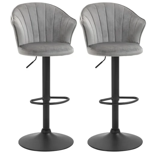 "Set of 2 bar stools, swivel bar chairs with backrest, velvet touch, height adjustable, armless foam, grey, 51.5 x 57.5 x 93-114 image"