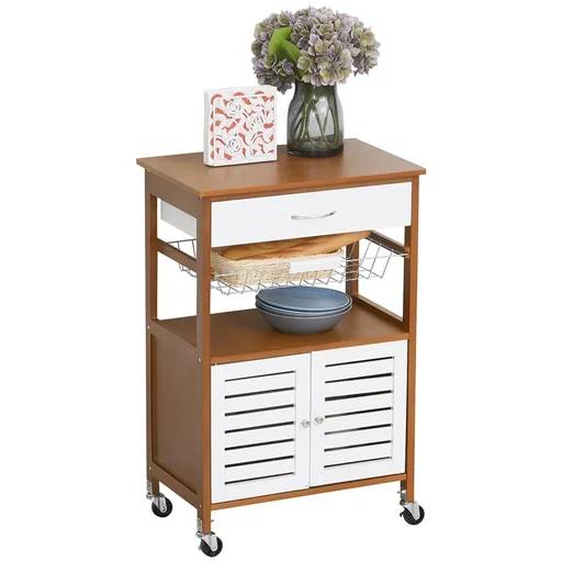 "Kitchen trolley with wheels and chest of drawers brown image"