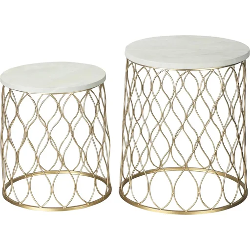 "Set of 2 garden tables in marble and gold look, 41 x 46 cm & 35 x 38.5 cm image"