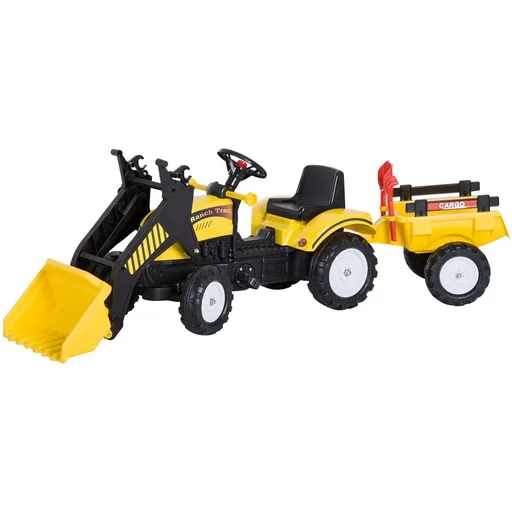 "Pedal car tractor with front loader and trailer from 3 years black+yellow image"