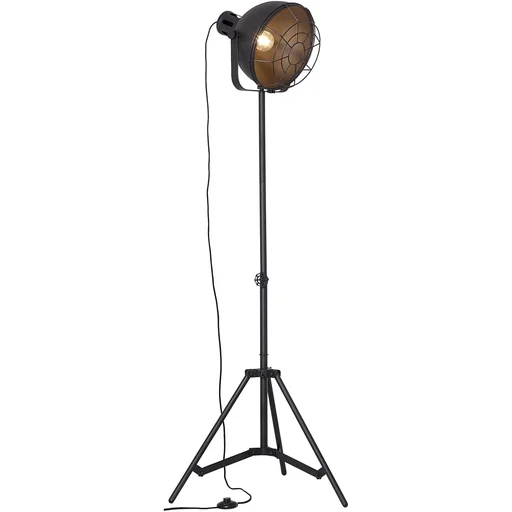"Floor lamp Jesper industrial metal mat wood black 60W E27 image"