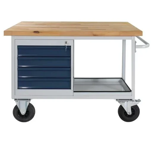 "Table trolley, shelf trolley RAL7035/7016 - 4 drawers, 1 shelf, W1300xD600xH827mm image"