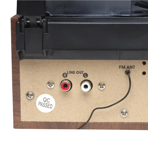 "Retro record player with FM radio and built-in speakers image"