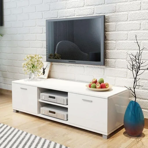 "TV cabinet 140x40.3x34.7 cm high-gloss white image"