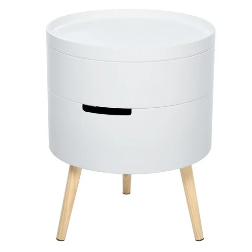 "Round bedside table, side table, sofa table with 2 storage spaces, coffee table freely combinable, living room, wood, white, Ø38 x 48.3 cm image"