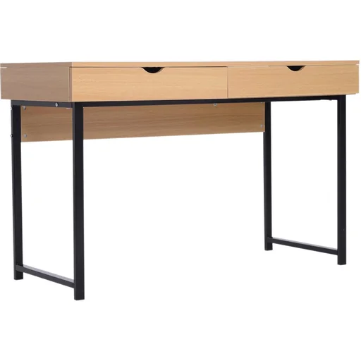 "Desk PC table computer table with 2 drawers wood + metal natural 120 x 52 x 76.2 cm image"