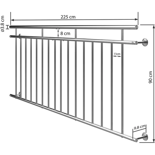 "Stainless steel balcony railing 90x225 cm image"