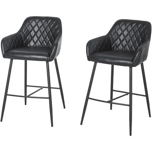 "Bar stool set of 2 with footrest and backrest black image"
