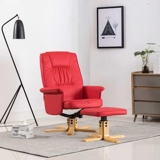 "Armchair with footstool faux leather red image"