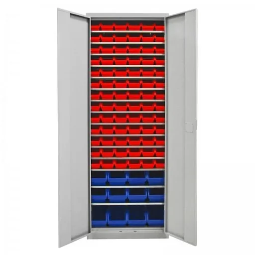 "Shelving unit with door, 15 shelves, 90 storage bins size 3 / size 2L image"