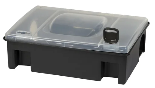 "Bait station with transparent lid + rat trap including wall bracket image"