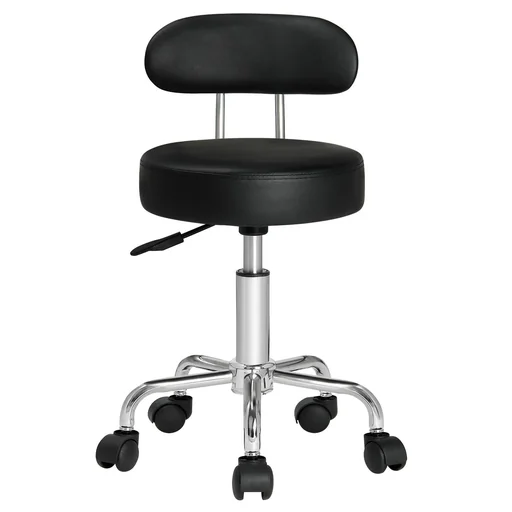 "Black rolling stool with backrest image"