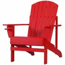 Adirondack garden chair with cup holder, garden lounger, balcony chair, solid wood, red, 97 x 72.5 x 93 cm