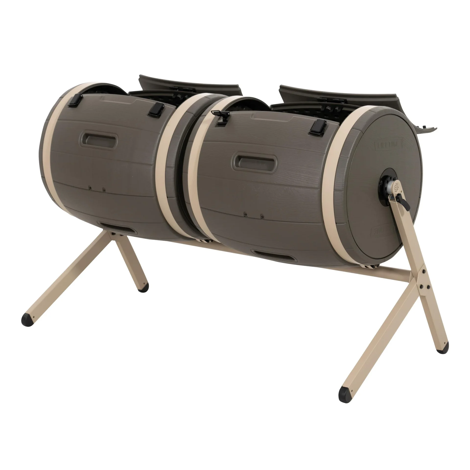 "Kompostownik podwójny bęben 380 L 160×79×110 cm brązowy – 2 bębny do ciągłego kompostowania image"