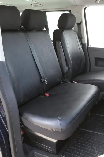 "Fitted seat covers for VW T5 double bench front made of artificial leather from 04/2003 to 08/2009 image"