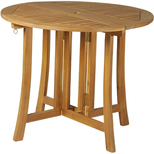 "Folding table, side table, garden table, wooden table, foldable with umbrella hole, acacia natural Ø90 x 78 cm image"