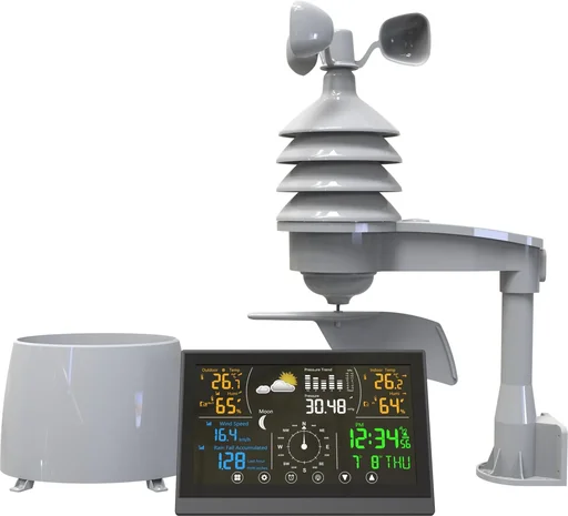 "Radio weather station with precipitation, air pressure and wind speed measurement image"