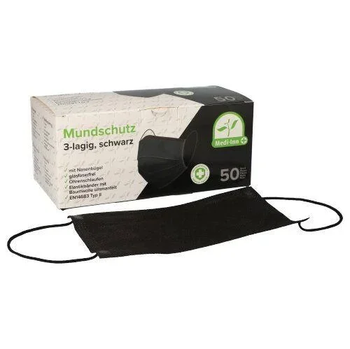 "Face mask, 3-ply, pack of 50, black image"