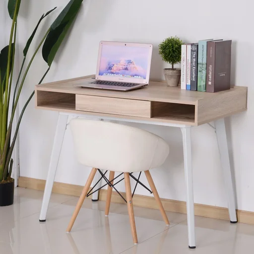 "Desk computer table PC laptop office table with cable passage 1 x drawer 2 x open compartments image"