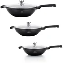 Herenthal 3-piece pan set - wok pans - 28cm, 30cm, 32cm - marble coating - with lid