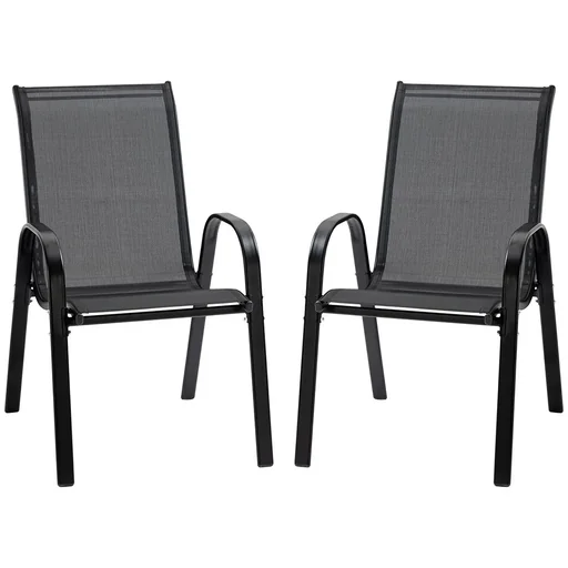 "Set of 2 garden chairs, stackable chairs with armrests, dining chairs, garden, metal mesh, black, 70 x 54 x 90 cm image"