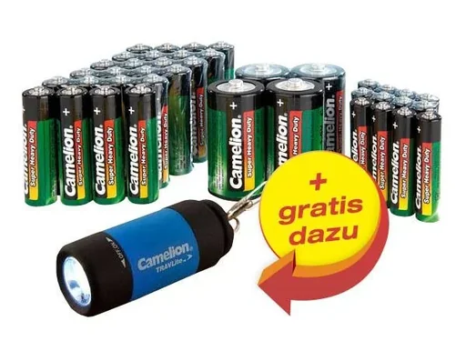 "Zinc-carbon battery economy pack 40 pieces with LED flashlight image"