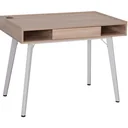 Desk Computer Table PC Laptop Office Table with Cable Hole Wood + Metal Natural + White 100 x 60 x 77 cm