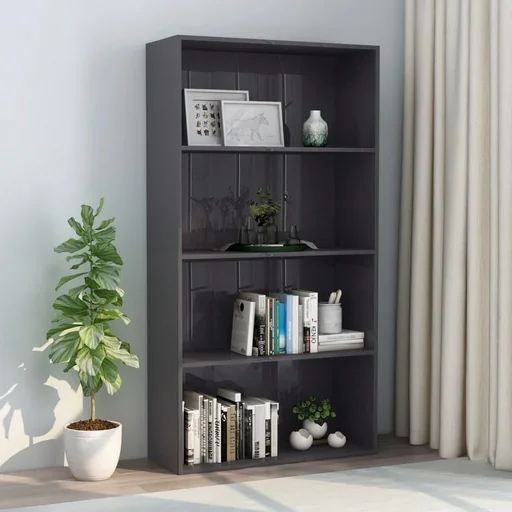 "Bookcase 4 shelves 80x30x151.5 cm chipboard high-gloss grey image"