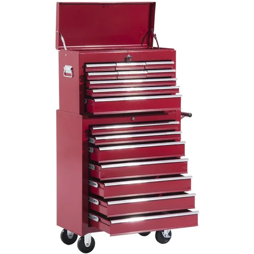 "Mobile workshop trolley, lockable with 16 drawers, red image"