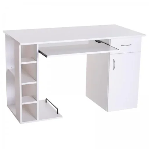 "Computer desk office table with cabinet PC table wood veneer image"