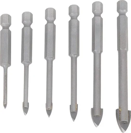 "HM glass drill bit set with 1/4" hexagon socket, 6 pieces image"