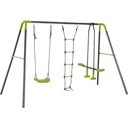 Children's garden swing with seesaw and rope ladder black/light green