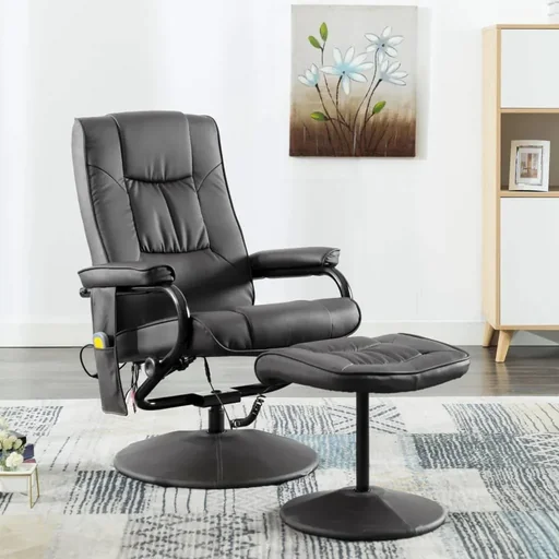 "Massage chair with footstool faux leather grey image"