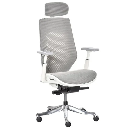 "Office chair swivel chair with headrest angle adjustable light grey foam nylon polyester 65 x 68 x 117-125 cm image"