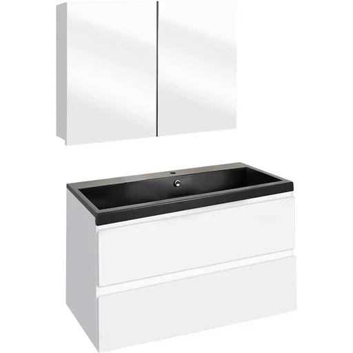 "Concept bathroom furniture with mirror cabinet 80cm - white/black image"