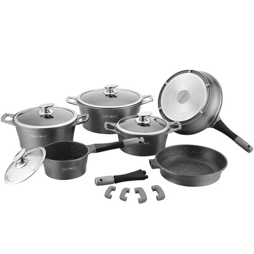 "Marbled cookware set - 14 pieces - silver image"