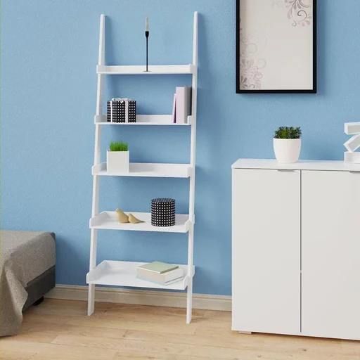 "White wall shelf with 5 shelves 180 x 64 cm image"