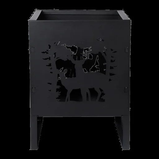 "Square fire basket with deer image"