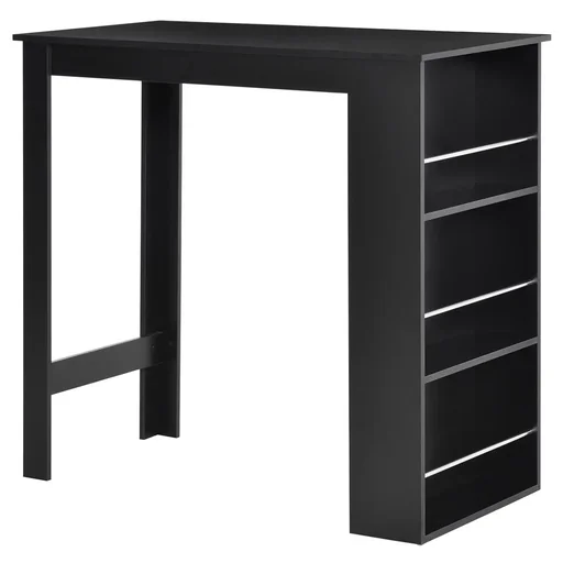 "Bar table modern dining table desk with 3 shelves black chipboard 112 x 57 x106 cm image"