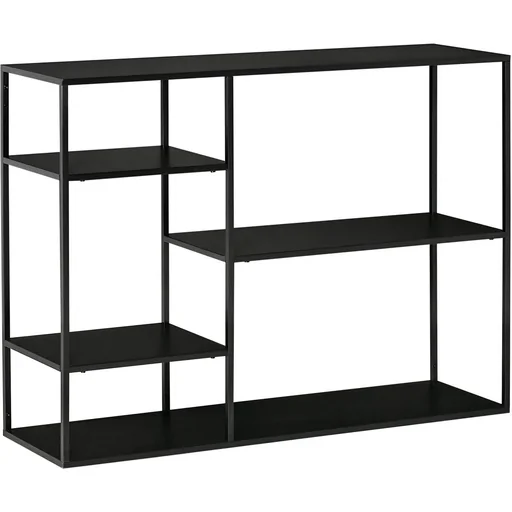 "Freestanding shelf, bookcase, storage shelf, filing cabinet with 5 open compartments, kitchen shelf, metal, black, 120 x 35 x 87.5 cm image"