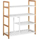 Pine shoe rack, shoe storage with 4 shelves, shelf for shoes and boots, shoe stand, white, 68 x 26 x 78 cm