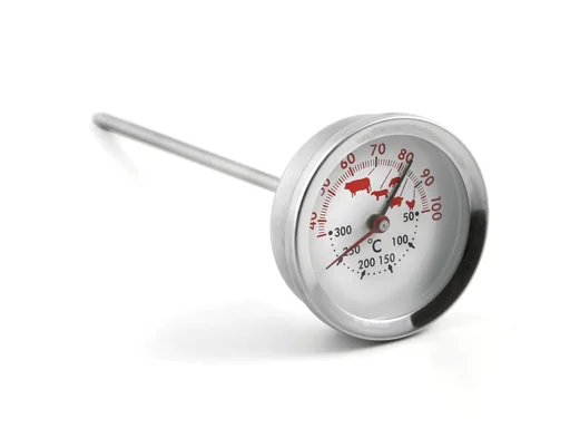 "Stainless steel meat and oven thermometer, dual display of 40-100°C and 50-300°C image"
