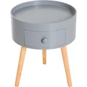 Round coffee table with drawer, grey wood