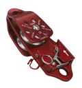 Double pulley made of aluminum with pivoting side cover for 10 mm - 12 mm ropes