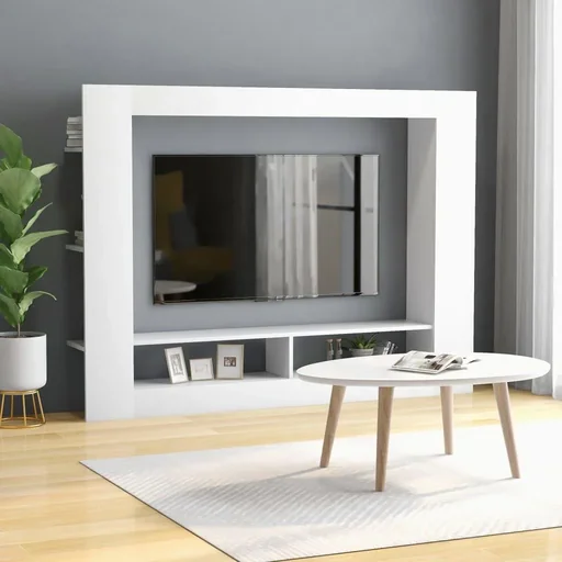 "TV cabinet 152x22x113 cm chipboard white image"