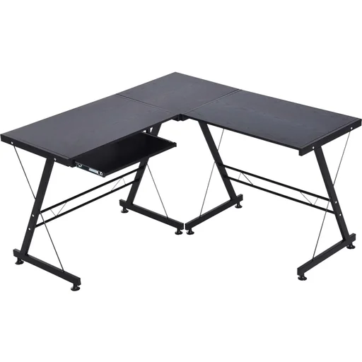 "Computer desk workstation flexible MDF steel black 210 x 50 x 73.5 cm image"