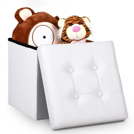 "Folding stool with shelf white 38x38x38 cm image"
