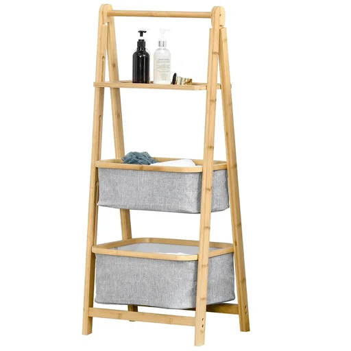 "Standing shelf bookcase bamboo shelf 3-tier office shelf storage shelf filing shelf kitchen shelf foldable Perfect for the living room image"