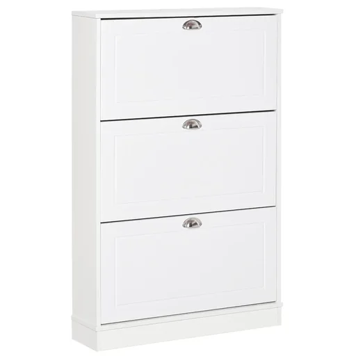 "Shoe cabinet shoe rack spacious wooden with doors and shelves chipboard white 76.2 x 19 x 116.8 cm image"