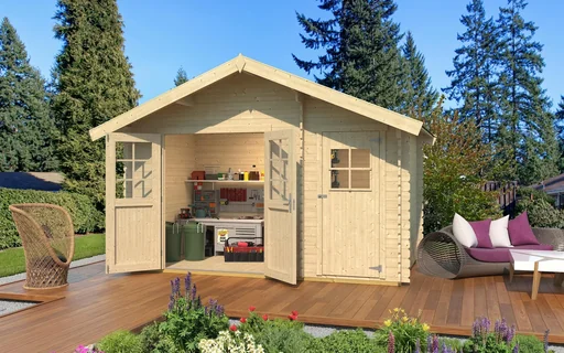 "Garden house 253 Gr.1, 420 x 260 x 270 cm wall thickness 28 mm, double door, with 2nd room single door image"
